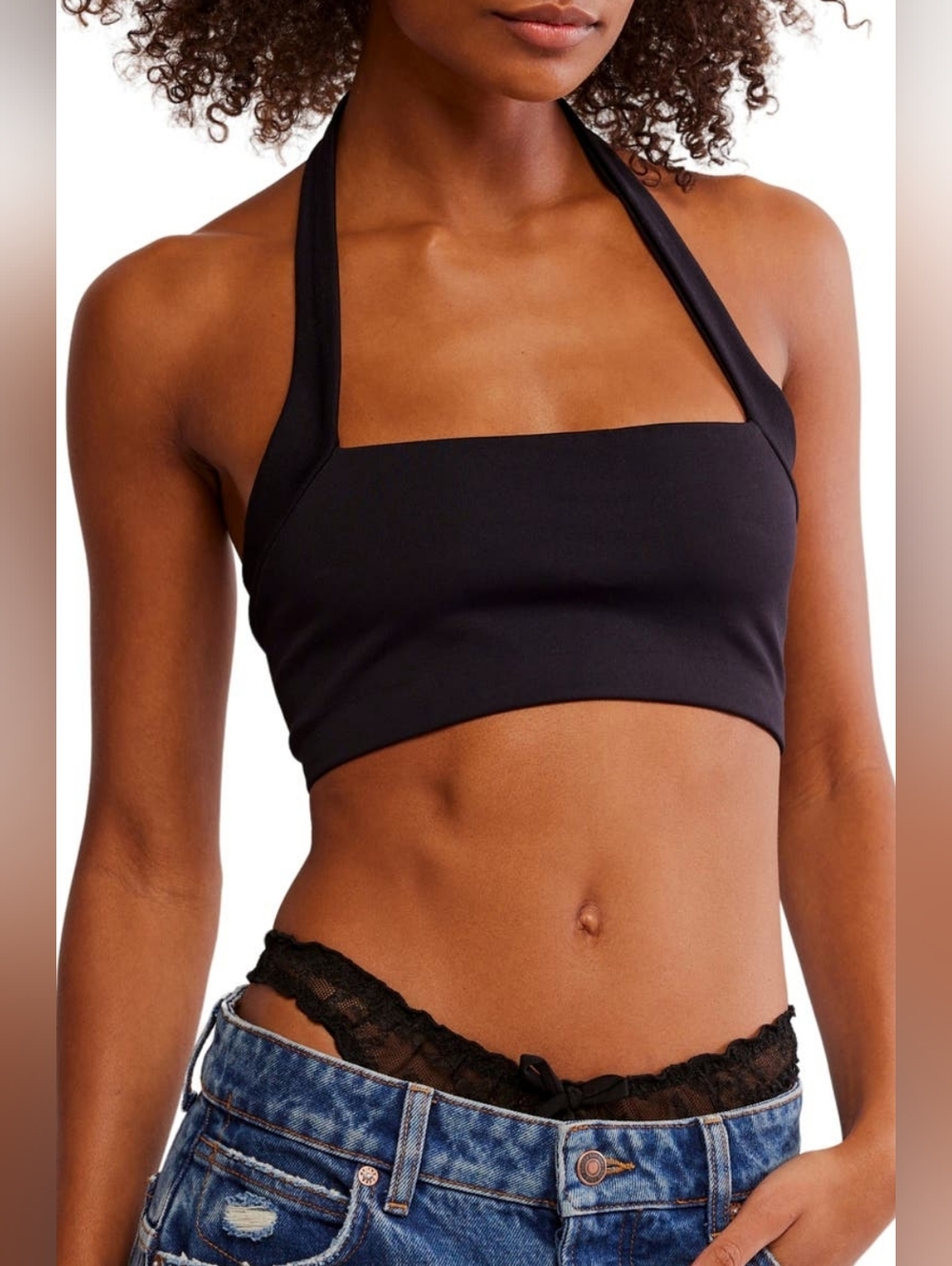 Free People Margo Seamless Halter Bralette Black Size M/L